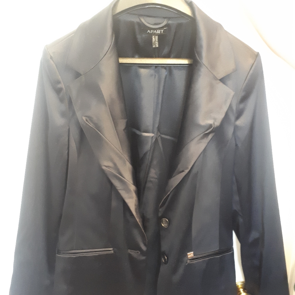 Navy satin skirt suit